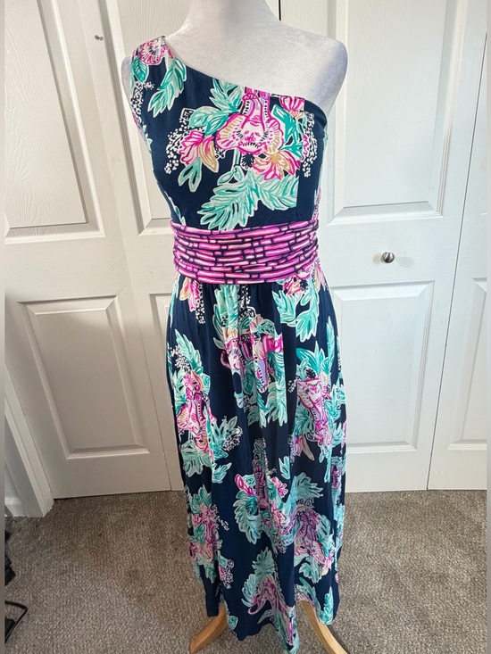 Lilly Pulitzer Dresses & Skirts - Lilly Pulitzer Malia Ready Set Gecko One Shoulder Maxi Dress Navy M colorful